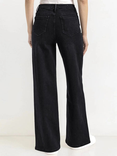 [Petite]KatchMe Women'S Wide Leg Jeans - Mid Rise Relaxed Fit Denim Pants, Soft Stretch Comfortable Trousers for Fall & Winter, Streetwear Casual Bottoms