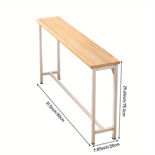 Minimalist Wooden Console Table - Slim Wall-Mounted Single/Double Tier Entryway Shelf with Carbon Steel Frame, Space-Saving Narrow Hallway Table, Bedroom/Living Room Table (80x20cm, MDF Wood + Black/White Metal)
