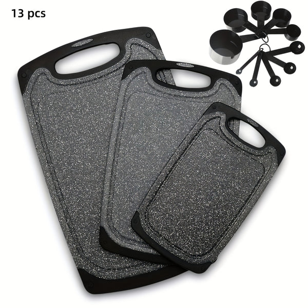 3pcs/13pcs Kitchen Cutting Board, Plastic Cutting Board, Thick Cutting Board, Suitable For Cutting Meat, Vegetables, And Fruits, With Easy-grip Handle, Dishwasher Safe.