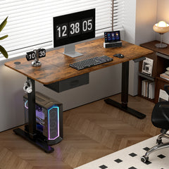 Electric Standing Desk, Sit Stand Table, Height Adjustable Electric Standing Computer Desk with USB Charging Port and Desk Drawer for Home Office