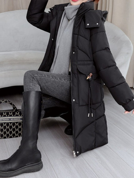 Women's Winter Coat - Thickened Warm Mid-Length Jacket with Front Zipper Closure, Waist-Hugging Fit, Side Pockets - Elegant Cold Weather Outerwear for Everyday & Formal Events - Ladies Winter Coats, Durable Warmth
