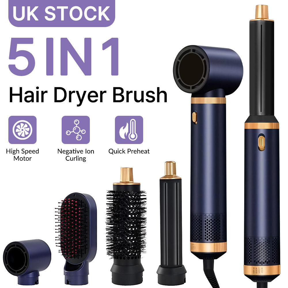 5-in-1 Hair Dryer Brush & Hot Air Brush for Fine Hair – Ionic Ceramic Curling & Straightening Styler with 3 Heat Settings, Auto Shut-Off, Salon-Quality Volumizing & Anti-Frizz – Perfect for Busy Mornings, Travel & Home Use. Great Gift for Women, Mum, Wife