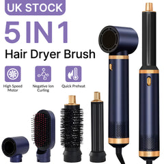 5-in-1 Hair Dryer Brush & Hot Air Brush for Fine Hair – Ionic Ceramic Curling & Straightening Styler with 3 Heat Settings, Auto Shut-Off, Salon-Quality Volumizing & Anti-Frizz – Perfect for Busy Mornings, Travel & Home Use. Great Gift for Women, Mum, Wife