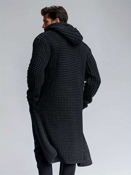 Men's Casual Sport Sweater, Long Hooded Knit Cardigan with Thick Yarn Knitting, Large Side Pockets, Loose Fit, Warm and Stylish, for a Casual and Stylish Look