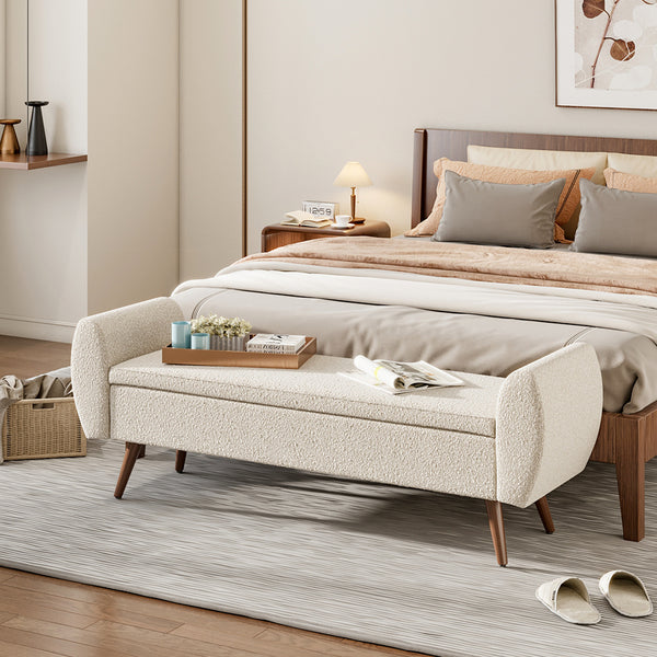 1pc Upholstered Bench Chiar With Storage Box, Padded Bench With Storage Space, Window Seat Bench, End of Bed Bench, Shoe Bench, Footstool With Wooden Legs For Hallway, Living Room, Bedroom, 153*46*54cm