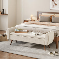 1pc Upholstered Bench Chiar With Storage Box, Padded Bench With Storage Space, Window Seat Bench, End of Bed Bench, Shoe Bench, Footstool With Wooden Legs For Hallway, Living Room, Bedroom, 153*46*54cm
