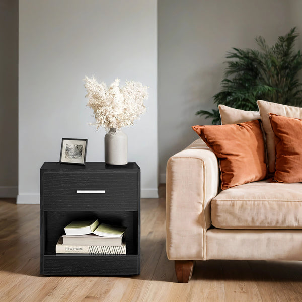 Bedside Table, Side Table with Drawer, Handle, Open Compartment,Easy Assembly, Perfect for Living Room or Bedroom