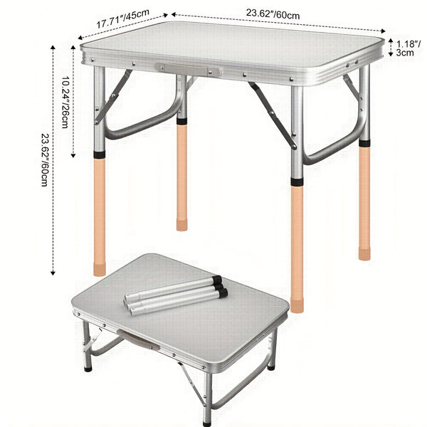 Folding Picnic Table Aluminum Camping Table Lightweight 3 Gear Adjustable Height Portable Folding Table with Carry Handle Adjustable Garden Outdoor Picnic Table Kitchen Work Top Table, White, 120x60x70/62/55cm