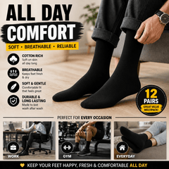 12 Pairs -Mens Cotton Rich Crew Socks | Honeycomb Comfortable Non-Tight Top Soft Breathable Stretch | Fit UK Size 6-11 | Everyday Casual Work Sports Running Gym Socks
