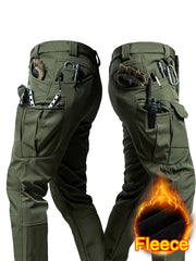 1PC Men's -Lined Warm Tactical Cargo Pants, Thick Winter Style, Multi-Pocket, Windproof Snowproof, Micro-Stretch Fabric, Suitable for Outdoor Hiking, Fishing, Casual Outings, No Belt
