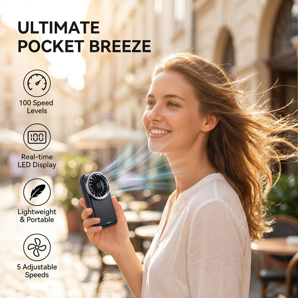 Handheld Mini Fan, Upgrade Strong Cool Wind, 5 Speeds, USB Rechargeable, Compact Pocket-Sized Portable Small Personal Fan for Travel, Cruise, Concerts, Makeup, Summer Gifts for Women Men