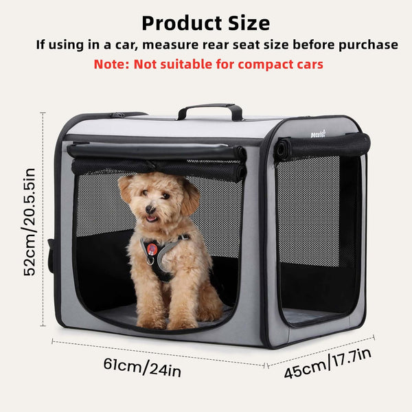 Dog Car Carrier Stable and Light Weight, 61×45×52Cm Dog Carrier for Cars, Portable Dog Car Crate with Breathable Windows, Foldable Pet Carrier for Both Indoor and Outdoor Use, Pet Travel Crate Grey