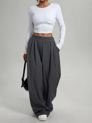 Elegant Set of Two Solid Color Casual Wide-Leg Pants