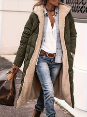 Winter New Women's Double-Sided Raglan Sleeve Hooded Jacket, Outdoor Street Style Casual Autumn Winter Long Warm Windproof Fashion Solid Color Slim Long Sleeve Padded Coat