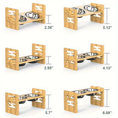 Stainless Steel Double Bowl Feeding Station with Non-Slip Bamboo Base - Ergonomic Design for Easy Access, Perfect for Dogs and Cats, Pet Feeding Station, Pet Food Storage, Modern Petware, Durable Petware