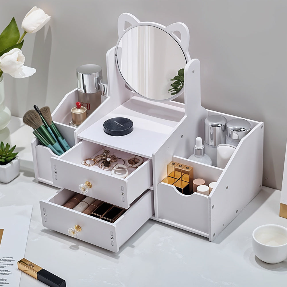 Makeup Organizer with Clear Mirror Multi-Layer Storage Vanity Organizer Drawers Skincare Organizers for Women Dressing Table Bathroom Counter, Vanity Holder for Brushes