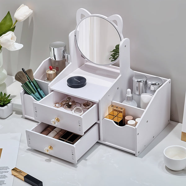 Makeup Organizer with Clear Mirror Multi-Layer Storage Vanity Organizer Drawers Skincare Organizers for Women Dressing Table Bathroom Counter, Vanity Holder for Brushes