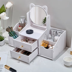 Makeup Organizer with Clear Mirror Multi-Layer Storage Vanity Organizer Drawers Skincare Organizers for Women Dressing Table Bathroom Counter, Vanity Holder for Brushes