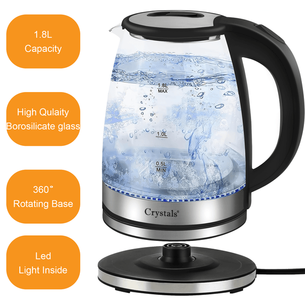 1.8L/1500W Glass Electric Kettles, Glass Kettle with Blue LED and Boil Dry Protection, Cordless Fast Boil Quiet Kettle - Easy to Clean Electric Kettle, BPA Free