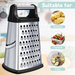 Envenzo Grater with Integrated Container 4-Sided Stainless Steel Graters for Parmesan Cheese, Lemon, Vegetables for Kitchen