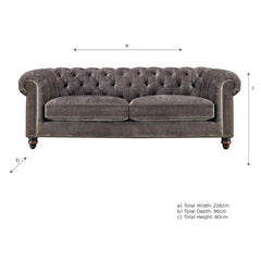 Allington 3 Seater Grey Fabric Chesterfield Sofa