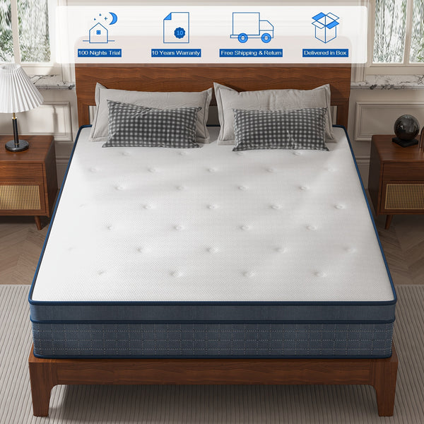 Mattresses Available in Single, Small Double, Double, And King Sizes Featuring Pocket Springs, a 26Cm (10.23 Inches) Medium-Firm Memory Foam Design with Seven Layers. Offers Pressure Relief And Motion Isolation in Blue And White