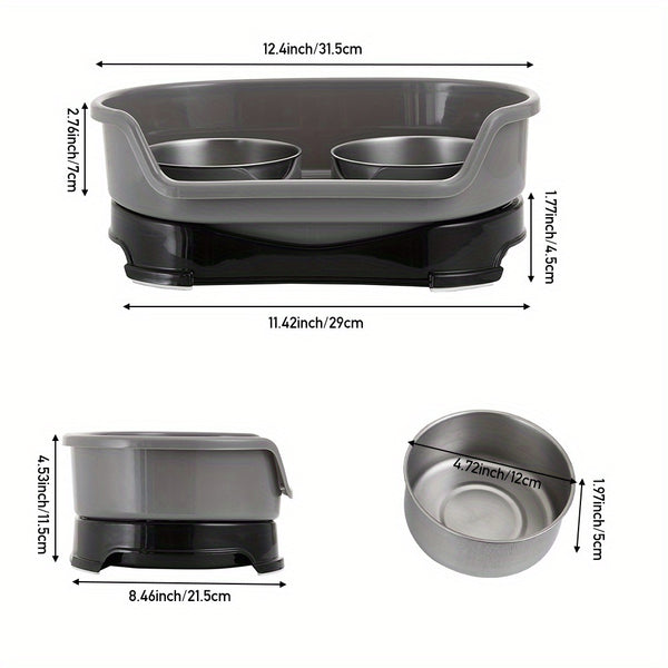 Raised Dog Bowls for Cats and Dogs, Elevated Dog Cat Food and Water Bowls Stands Feeder Dishes with 2 Stainless Steel Bowls, 2 Colours Available