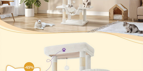 Cat Tree for Indoor Cats, 210cm Large Tall Cat Tower, Multi-Level Cats House with Condo, 8 Scratching Posts, Hammock, 4 Pom Poms