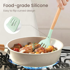 12pcs/22pcs/30pcs/37pcs, Kitchen Utensils Set, Kitchen Cooking Utensils Set, Spoon, Spatula, 446F Heat Resistant Non Stick Food Grade Silicone And Wooden Handles, Measuring Cups And Spoons, S Hooks