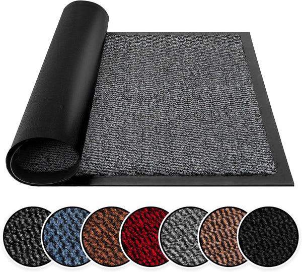 BLADO Washable Door Mats Indoor & Outdoor - Non-Slippery Heavy Duty - Stylish & Large Rubber - Perfect Dust Grabbing Doormats (Anthracite, 40Cm X 60Cm)