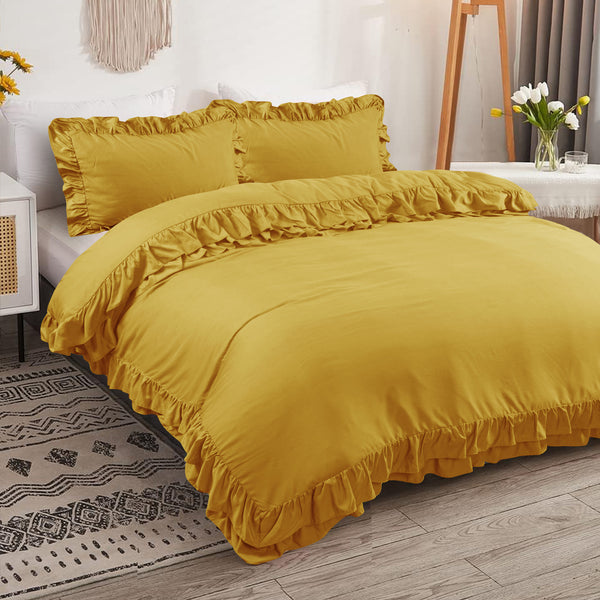 3-Piece Ruffle Frilled Duvet Cover Set – Soft, Comfortable Bedding with Pillowcases, Button Closure, Elegant Layered Design