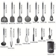 15pcs Silicone Kitchen Utensil Set with Wooden Handles - Non-Stick, Includes Stainless Steel Grater & Bottle Opener, Perfect for Cooking, Baking & Holiday Celebrations.