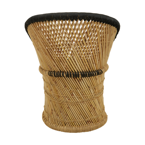 Interiors By Premier Handwoven Natural And Black Chair And Stool, Comfortable Rattan Design Armchair, Bamboo Chair