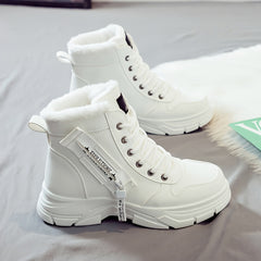 Women'S Winter Ankle Boots - Thick Cushioned Sole, Lace-Up Closure, Beige/White - PU Synthetic Cover Upper - Warm Cold Weather Boots for Everyday & Formal Outfits - Easy-Clean Shoes, Ladies Winter Boots, Casual Footwear, Plush Lined Interior, Fabric Lined