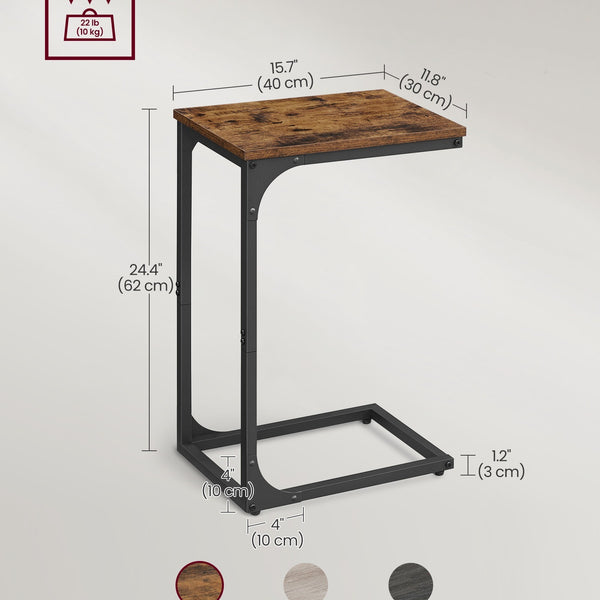 Set of 2 C-Shaped Side Table, Bedside Table, Sofa Side Table, Coffee Table, with Metal Frame, Industrial, for Living Room, Bedroom, Rustic Brown and Black