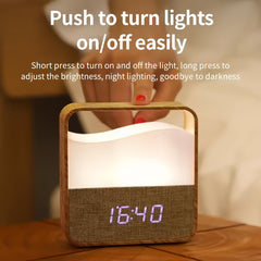 LED Bedside Lamp | Night Light with Alarm Clock, Time Display, Rechargeable, Adjustable Brightness, Soft Lighting for Home Bedrooms, USB Charging