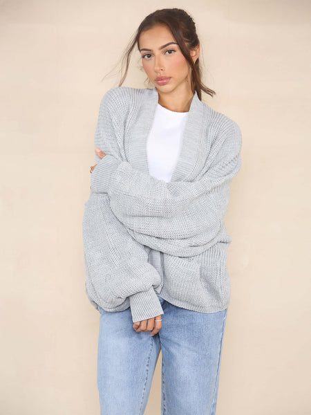 KatchMe Women's Commuter Versatile Balloon Sleeve Knit Short Cardigan ，Casual Knitwear for Lady, Plain Open-Front Side Pocket Womenswear