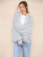 KatchMe Women's Commuter Versatile Balloon Sleeve Knit Short Cardigan ，Casual Knitwear for Lady, Plain Open-Front Side Pocket Womenswear