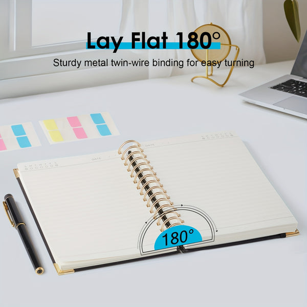 Notebook Notepad A5, 300 Pages Wirebound Spiral Notebook, 100GSM Thick Paper, No Bleed, Leather Cover Journal with Tree Design & Golden Spiral Binding, Perfect for School Writing, 16.5 X 21cm