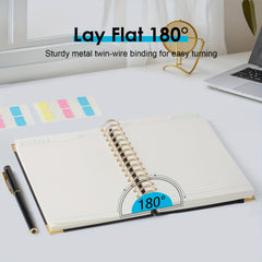 Notebook Notepad A5, 300 Pages Wirebound Spiral Notebook, 100GSM Thick Paper, No Bleed, Leather Cover Journal with Tree Design & Golden Spiral Binding, Perfect for School Writing, 16.5 X 21cm
