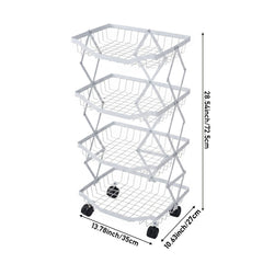 Foldable Kitchen Organizer Cart with 360° Rotating & Multi-Tier Shelves, Large Capacity Metal Vegetable Cart & Organiser - Portable, Space-Saving Storage for Pantry, Utility Room & Kitchen