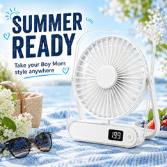 Portable USB Rechargeable Desk Fan with 5000mAh Battery - Ultra-Quiet 5-Speed Adjustable 180° Foldable Design, Digital Power Display, Acrylic Material for Home Office Travel, Versatile Cooling Device, Lightweight Cooling Fan-Gift