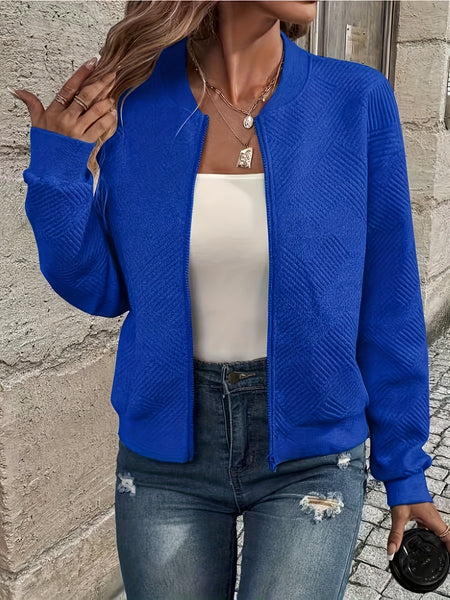 Solid Color Casual Zip-Up Cardigan Jacket