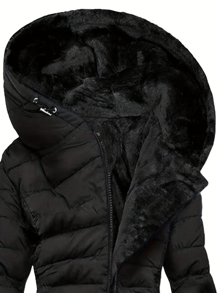 Women's Zip-Up Long Sleeve Slim Fit Padded Hooded Coat