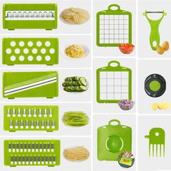 16 in 1 Vegetable Chopper, High-Performance Vegetable Food Cutter, Multifunctional Kitchen Mandoline Vegetable Veg Dicer with Stainless Steel Blades Peeler Hand Guard and Brushes, Salad Onion, Slicers and Vegetable Cutters, Cheese Grater, Dicing Machine,