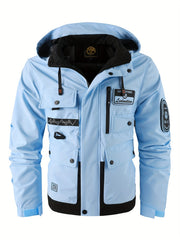 Men's Fashion New Jacket Men's Spring Autumn Thin Casual Multi-Pocket Outdoor High Quality Jacket Coat Men Detachable Hood Outdoor Trendy Design Waist Double Pocket Jacket