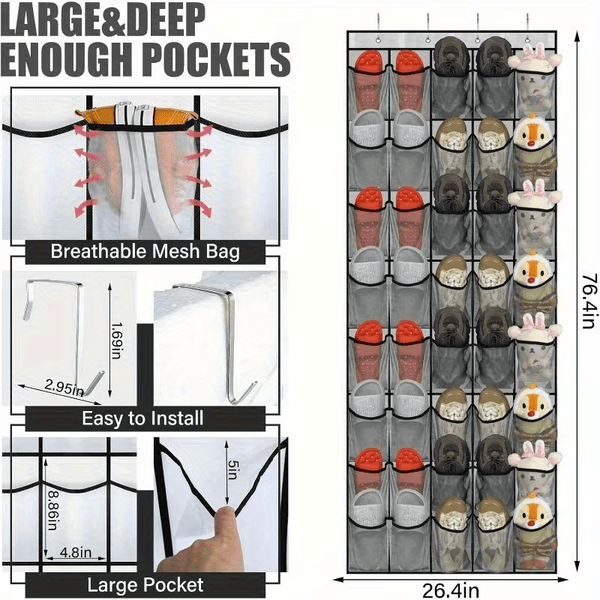 40-Tier Heavy-Duty Over-the-Door Hanging Storage Bag | FOBIANJIE Transparent Window Plastic Storage Bag with 40 Large Pockets - Space-Saving Multi-Functional Cabinet Organizer Suitable for Toys, Shoes, Clothes