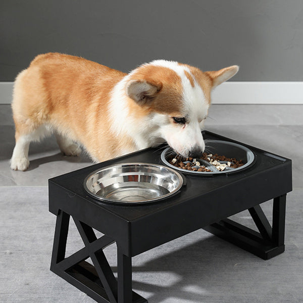 Raised Dog Bowl Height-Adjustable, Elevated Dog bowls with Stainless Steel Bowl and PP bowl, for Small Medium & Large Dogs, Black, 45*26*27.5cm