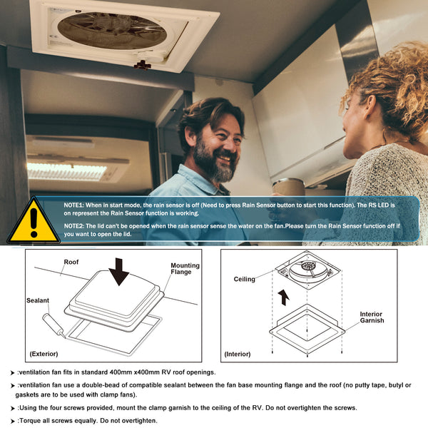 10 - Speed 12V RV Roof Vent Fan - Reversible, Rain Sensor, Ultra - Low Noise, Remote & Temp Monitoring