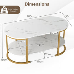 GOFLAME Oval Coffee Table, 2-Tier Wooden Accent Table with Spacious Tabletop & Open Storage Shelf, Modern Farmhouse Center Table Industrial Cocktail Table Home Decoration for Living Room Reception Room